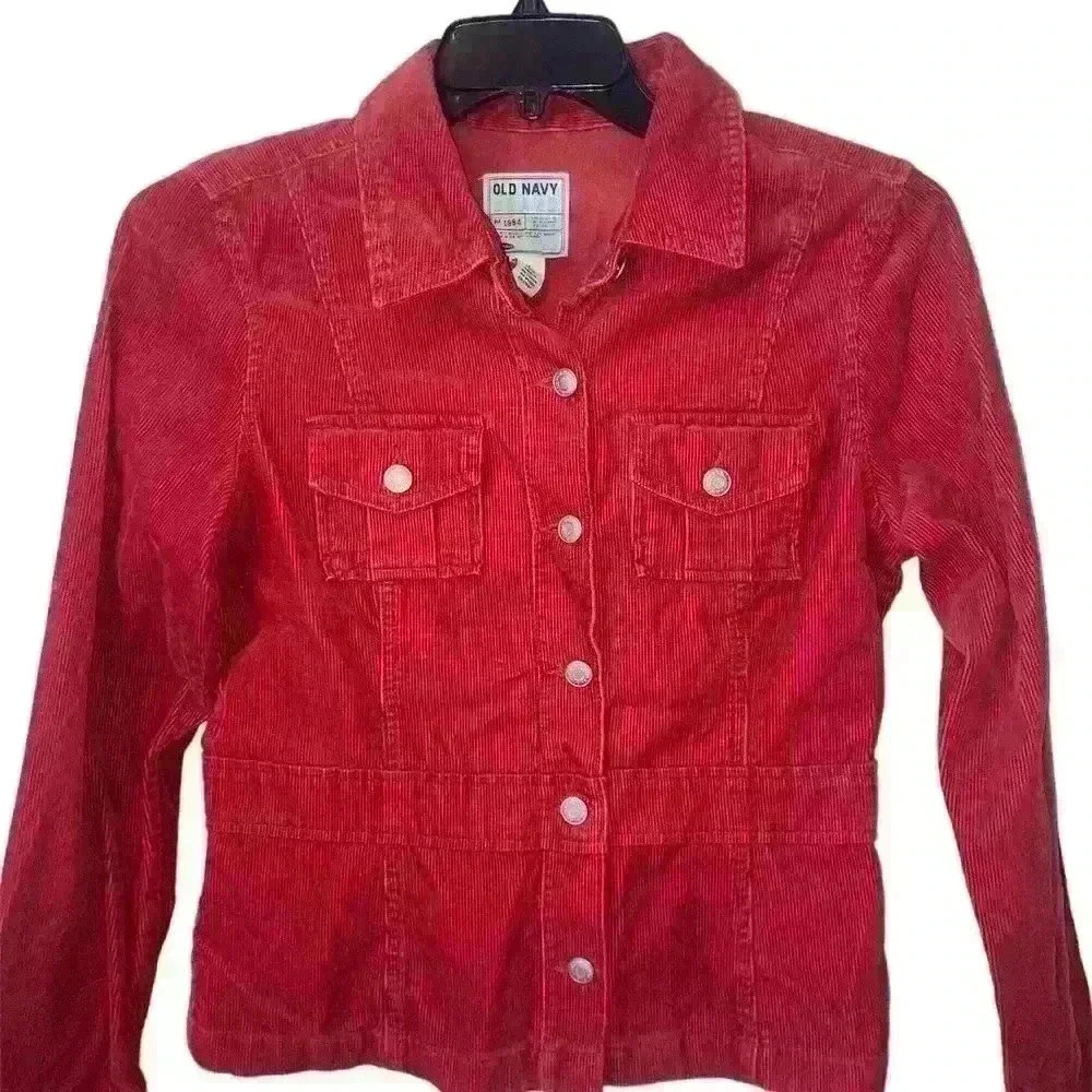 Red Corduroy Snap Up Shirt Shacket Size Medium Exc Con